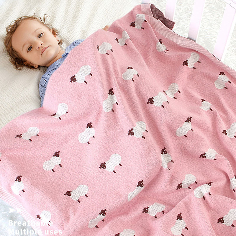 Couverture-Bebe-Tricot-Agneau-rose