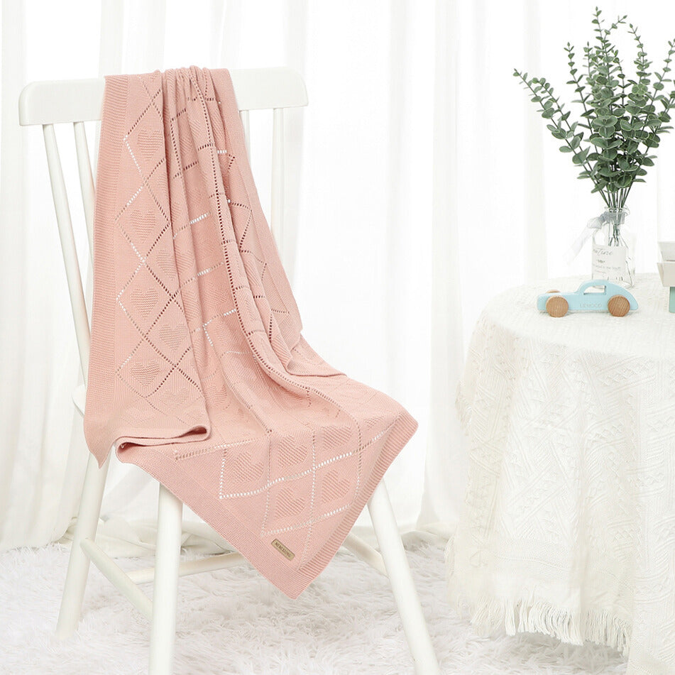 Couverture-Bebe-Tricot-Coeur-Amour-tendresse-vintage