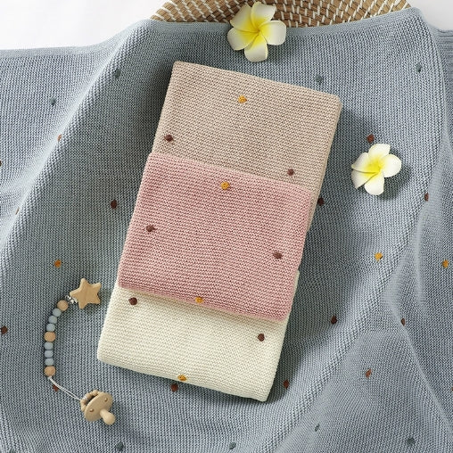 Couverture-Bebe-Tricot-Petits pompons-durable