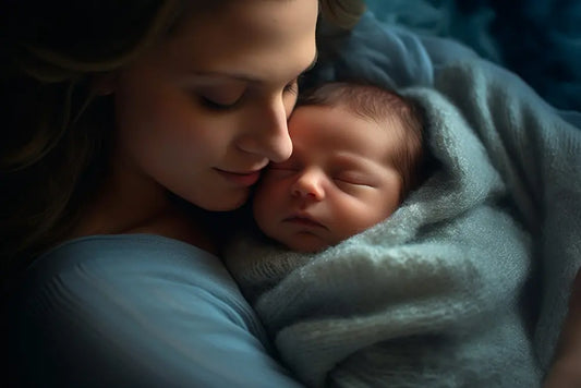 Bébé qui dort dans les bras de maman. confortbebemaman.com