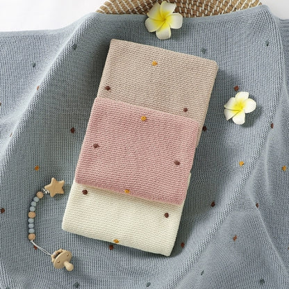 Couverture-Bebe-Tricot-Petits pompons-durable