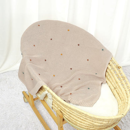 Couverture-Bebe-Tricot-Petits pompons-polyvalenteImage