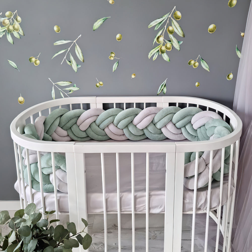 Tresse-de-Lit-Bebe-6-Brins-Vert-Sauge-Blanc-cocon-protecteur