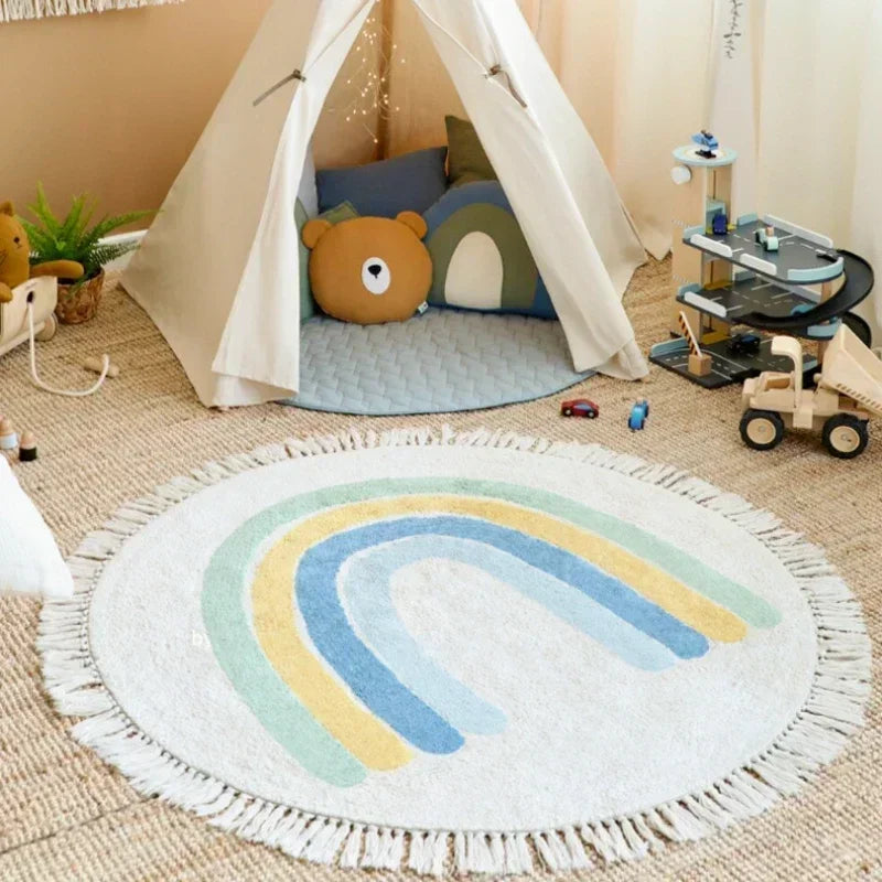 tapis de jeu enfant motif arc en ciel avec couleurs pastel