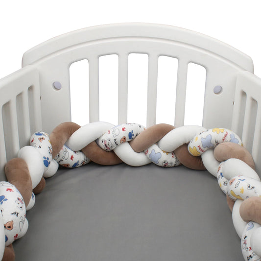 Tresse-de-Lit-Bebe-Marron-Blanc-Imprime-protection
